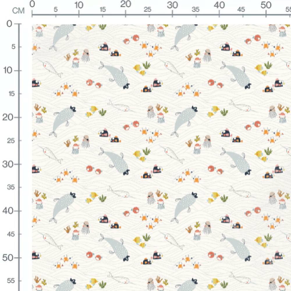 Tissu - Animaux marins colorés