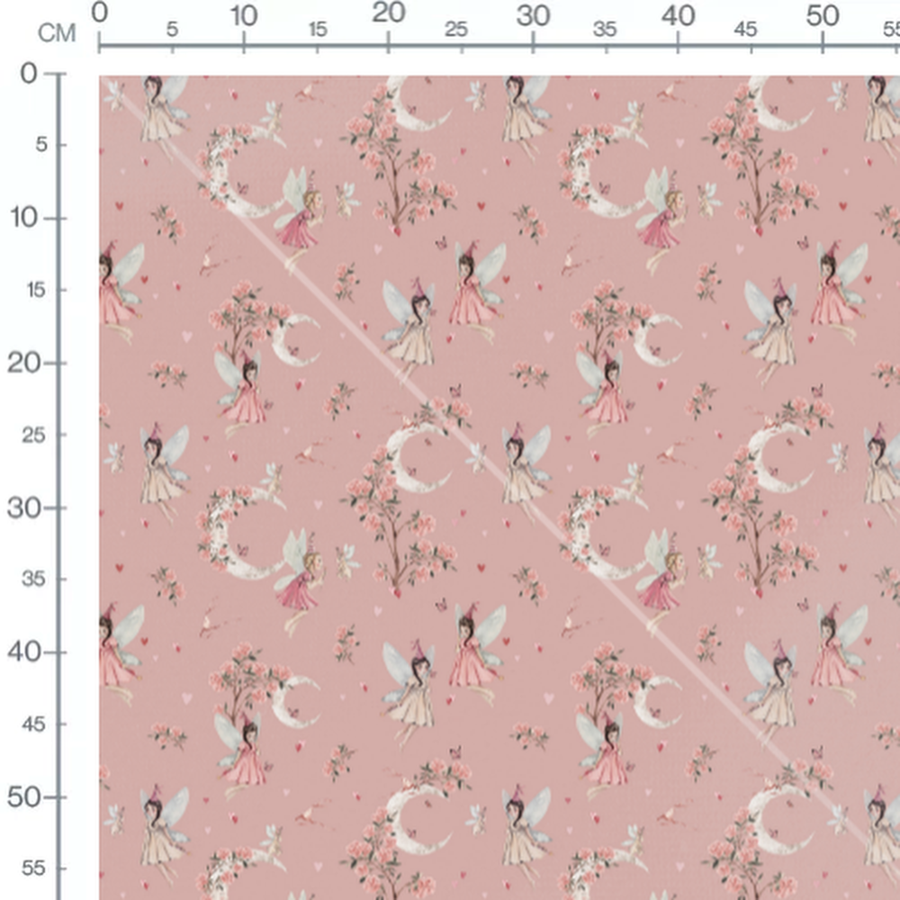 Tissu - Fées roses sur fond rose