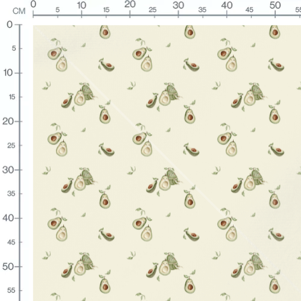 Tissu - Avocats souriants et feuilles