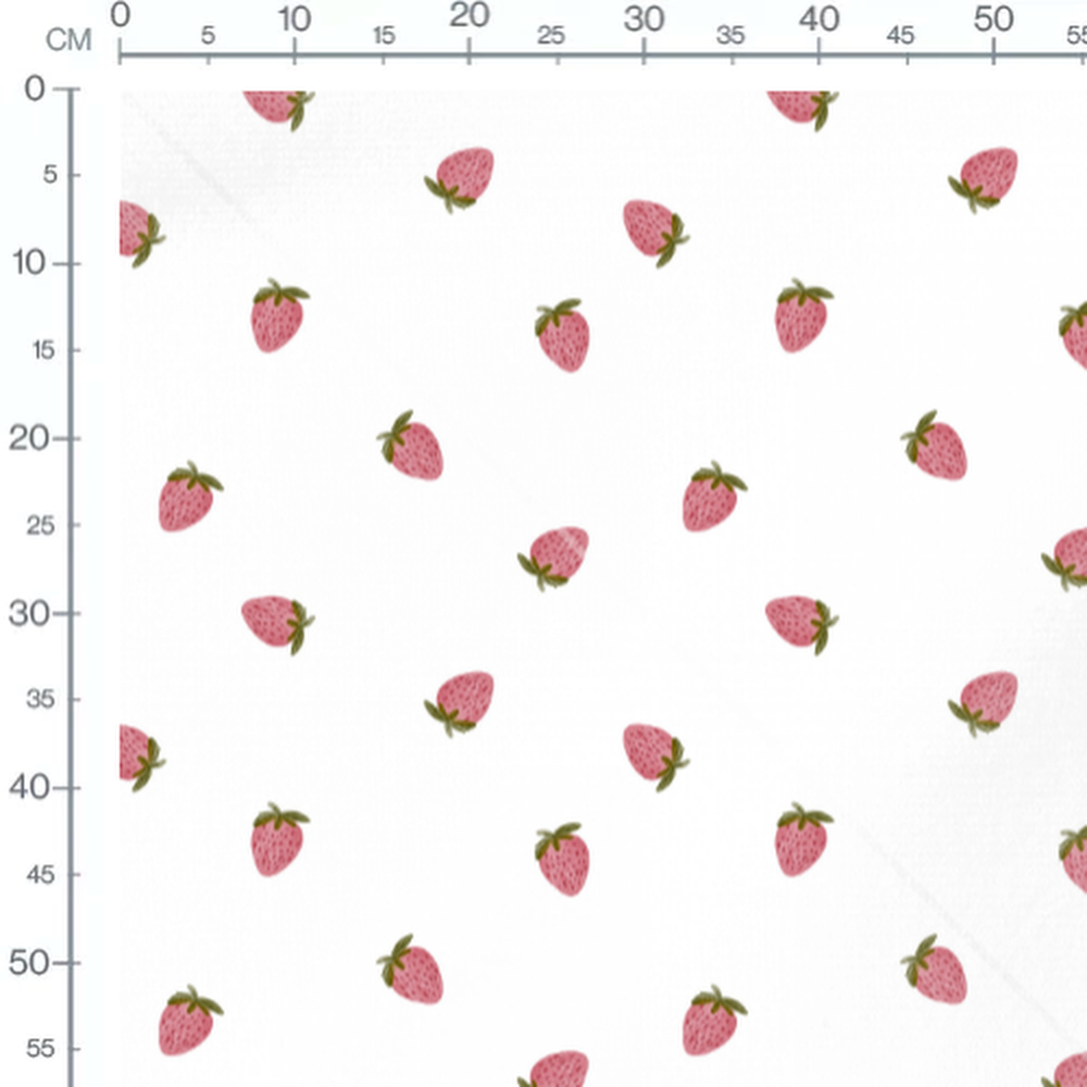 Tissu - Fraises roses sur blanc