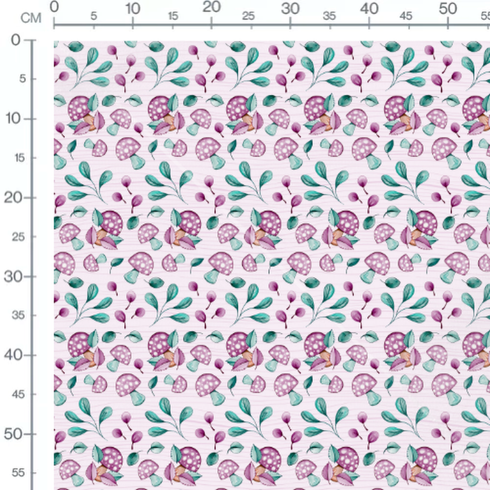 Tissu - Champignons violets sur rose clair