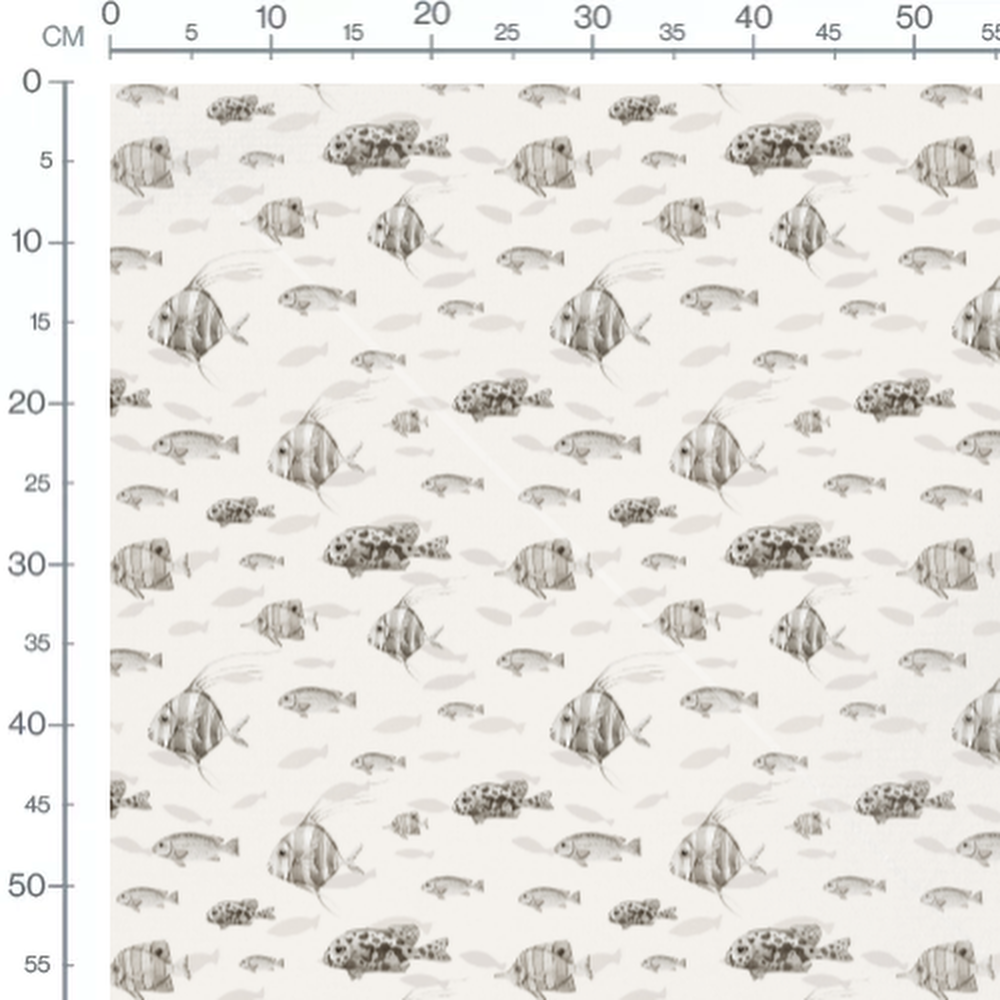 Tissu - Poissons gris sur fond clair