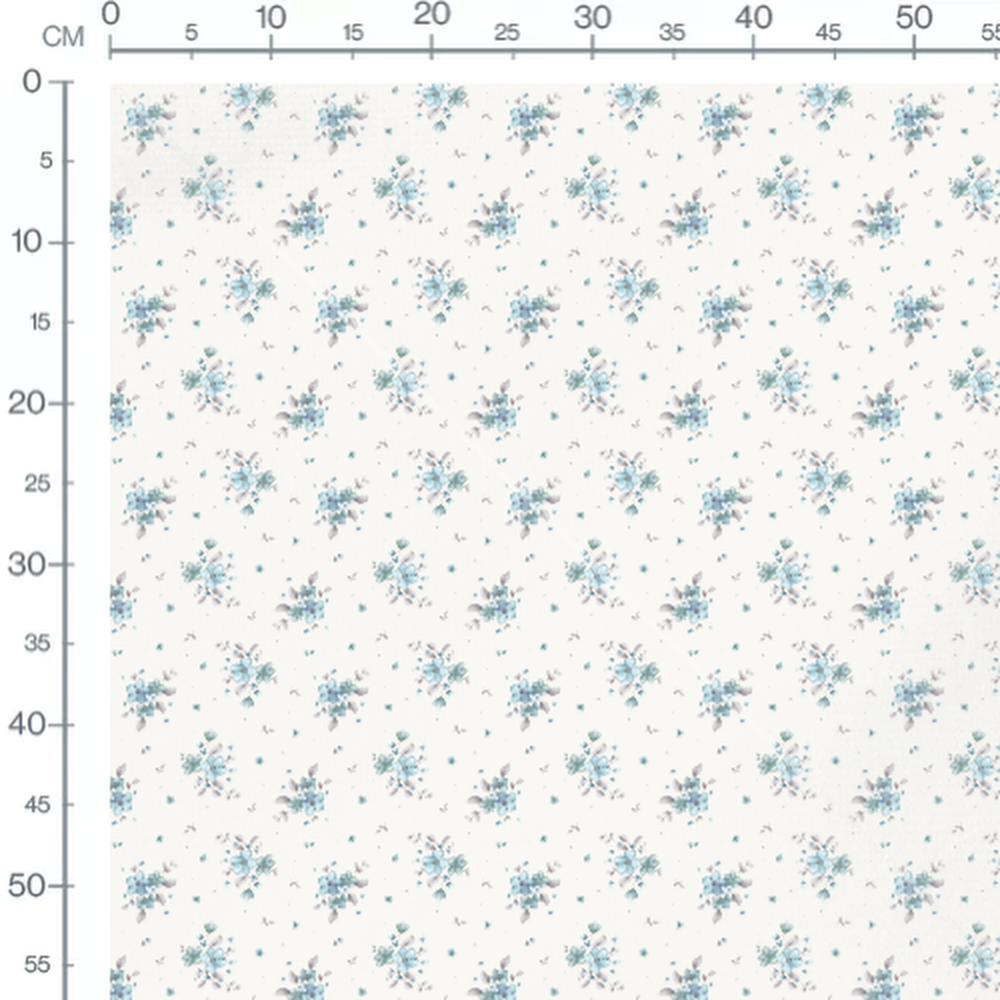 Tissu - Fleurs bleues et grises