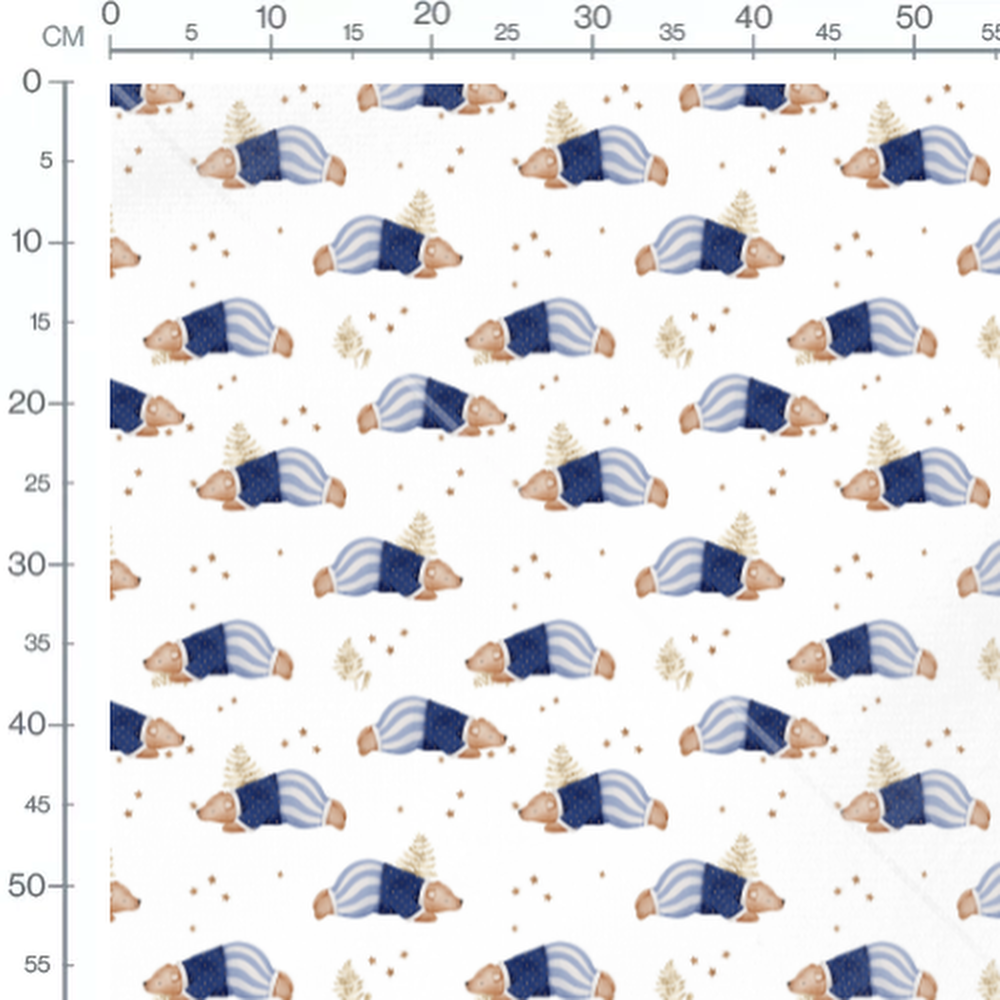 Tissu - Ours en pyjama rayé