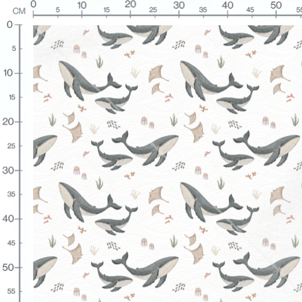 Tissu - Baleines et raies dessinées