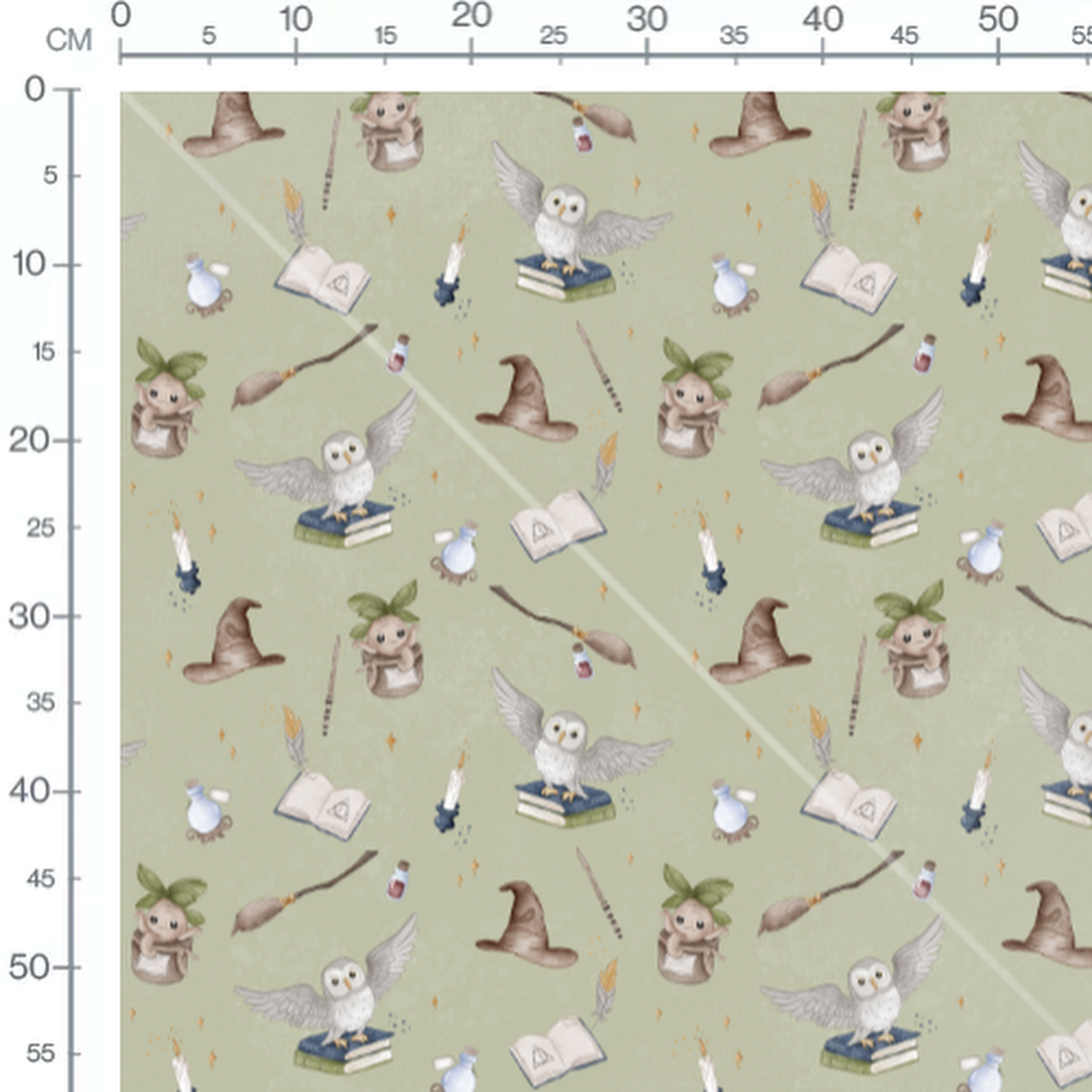 Tissu - Hiboux sur livres colorés verts