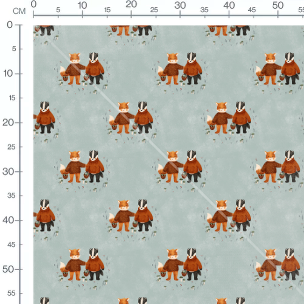 Tissu - Renards et blaireaux amis