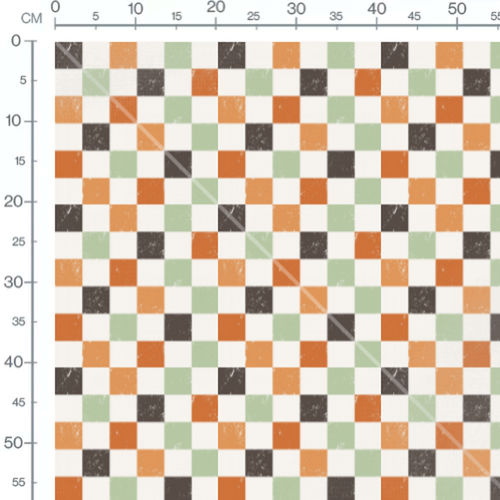 Tissu - Carreaux usés orange et vert