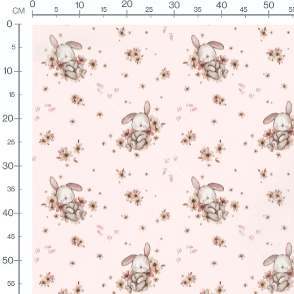 Tissu - Lapins roses et empreintes