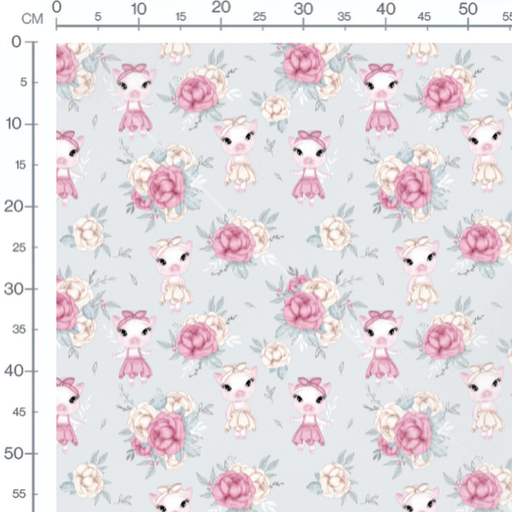 Tissu - Cochons et fleurs pastel