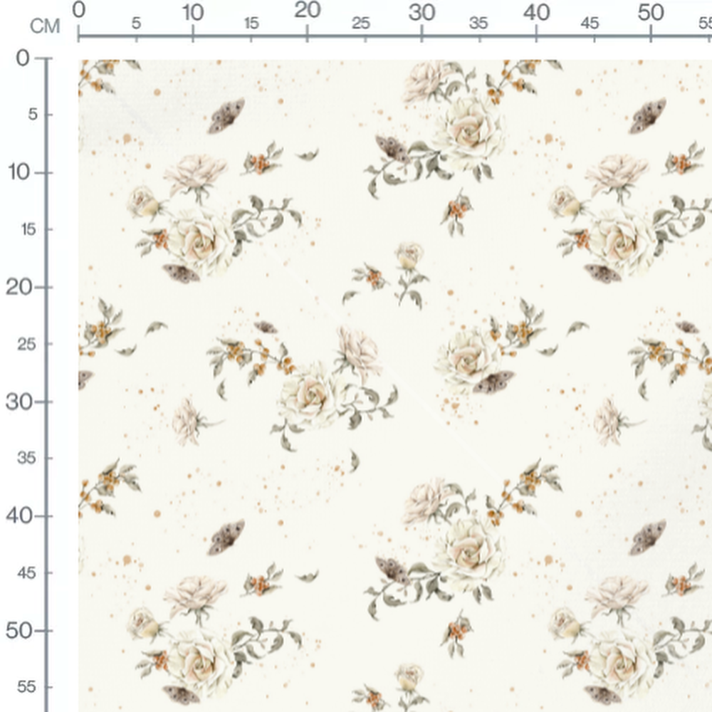 Tissu - Roses blanches et papillons