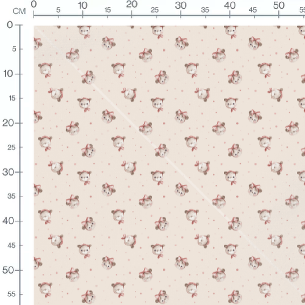 Tissu - Oursons avec nœuds roses