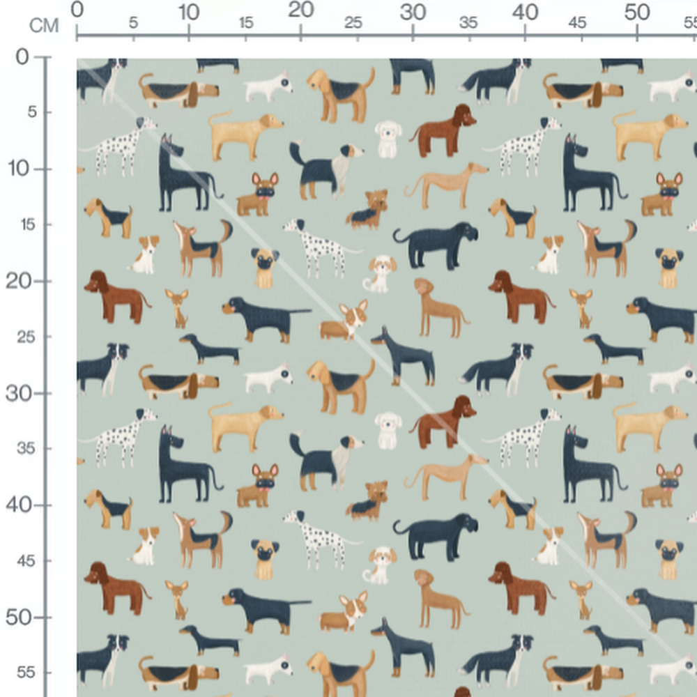Tissu - Chiens variés sur fond vert