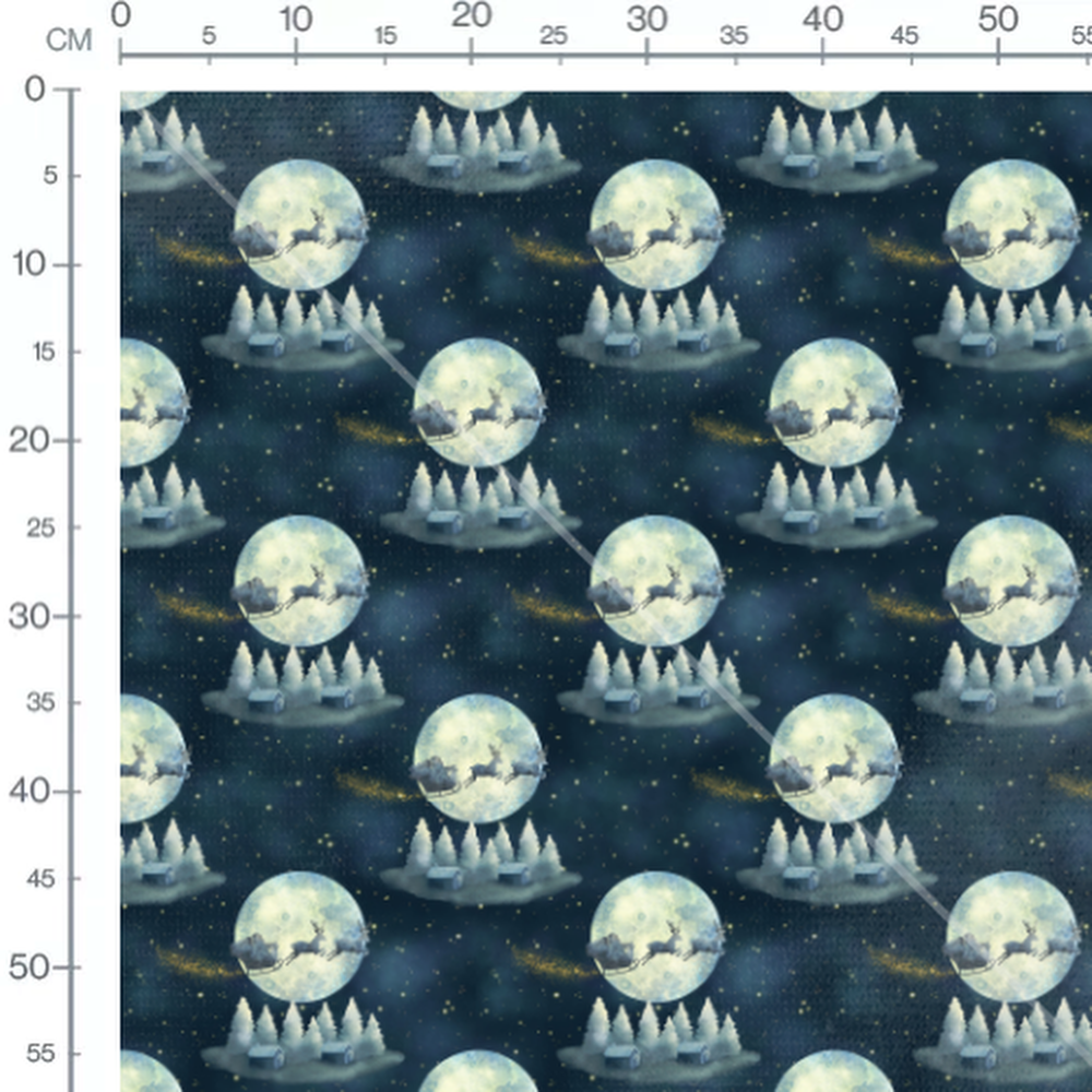 Tissu - Traîneau et lune scintillante