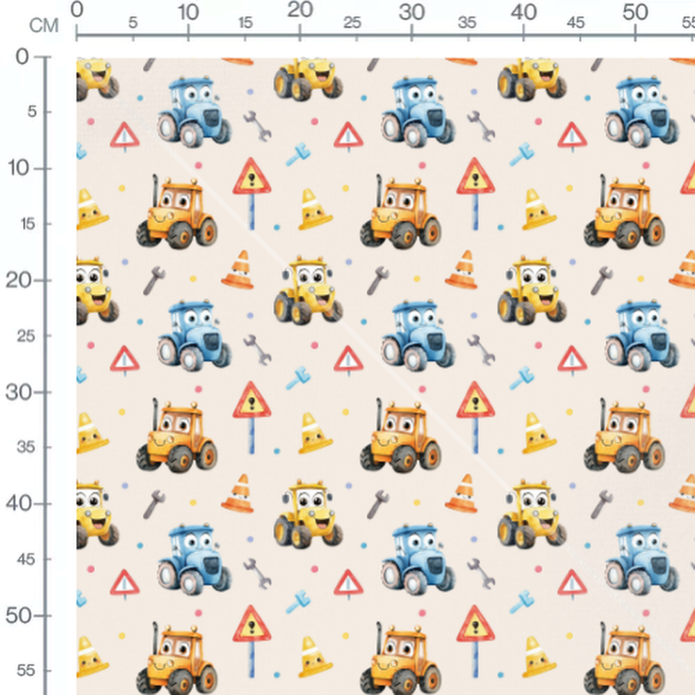 Tissu - Véhicules de chantier souriants