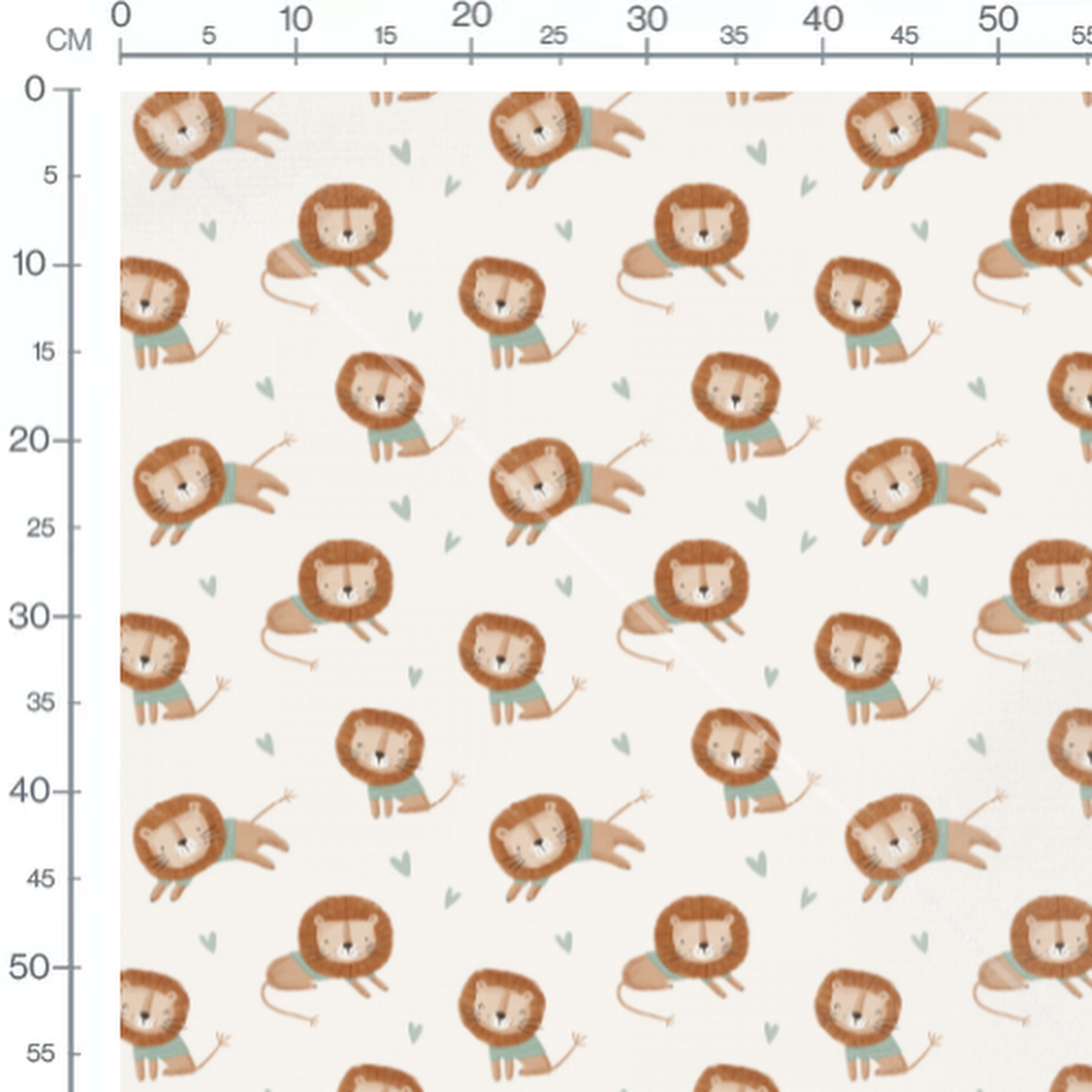 Tissu - Lions mignons et cœurs