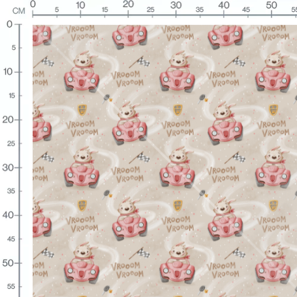 Tissu - Lapin voiture rose