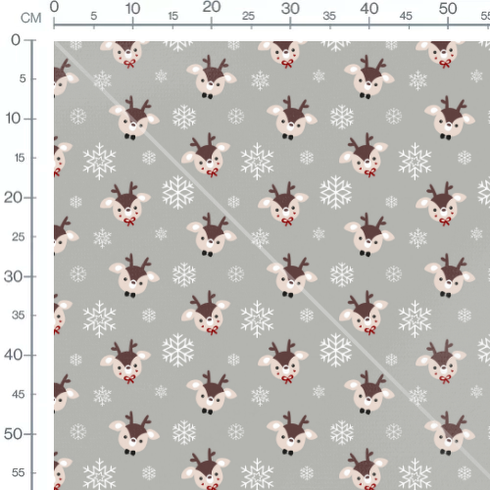 Tissu - Rennes et flocons blancs