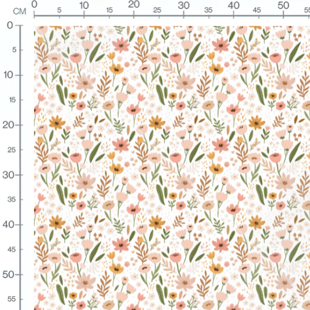 Tissu - Fleurs pastel et feuilles brunes