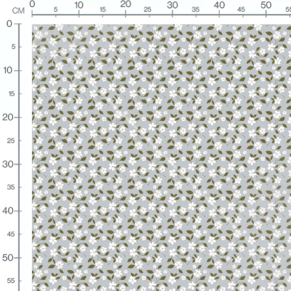 Tissu - Fleurs blanches sur gris