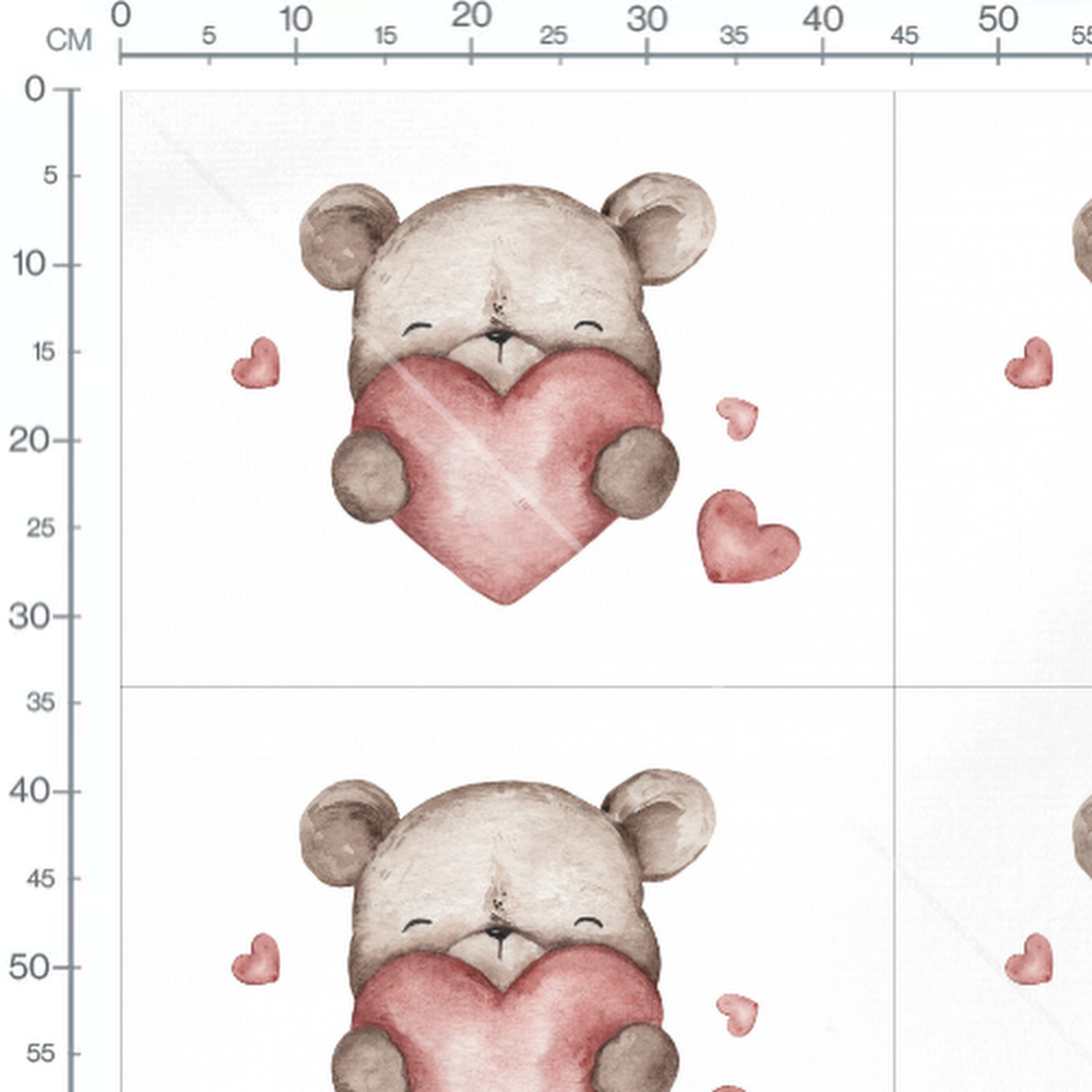 Tissu - Ours et grand cœur rose