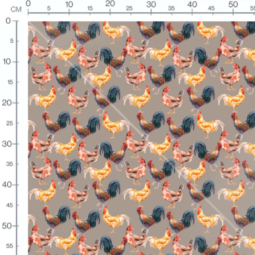 Tissu - Coqs colorés sur fond beige