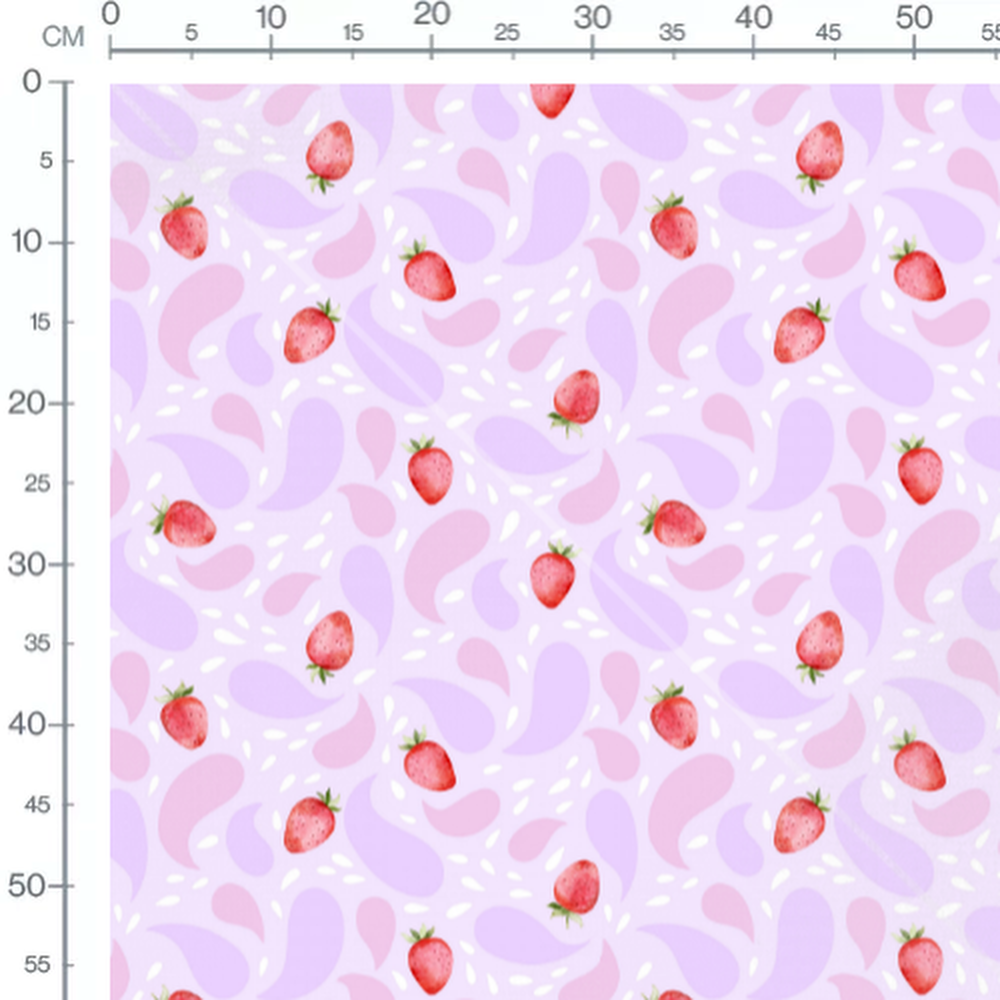 Tissu - Fraises sur fond violet clair