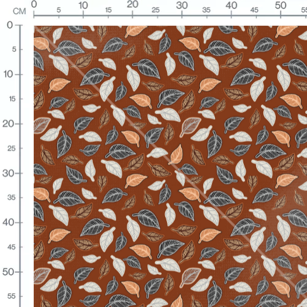 Tissu - Feuilles multicolores sur fond brun