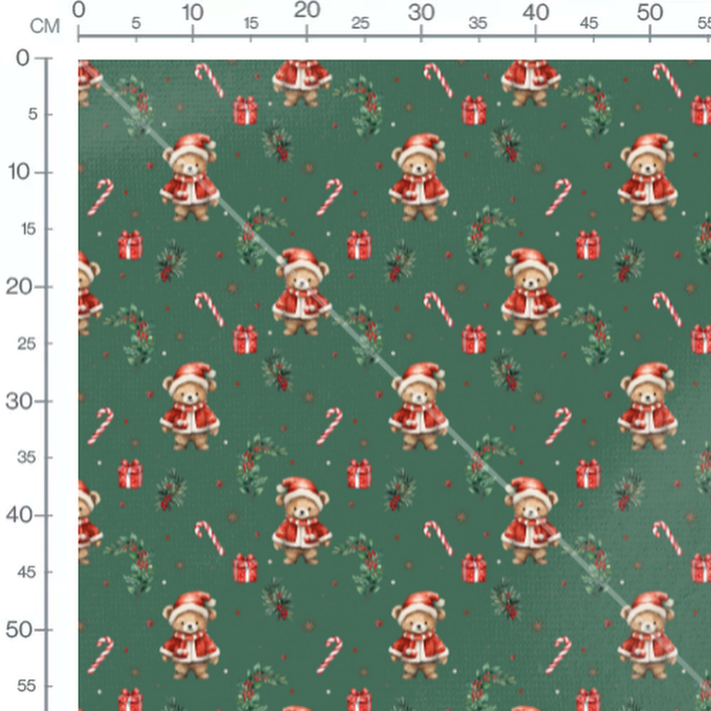 Tissu - Oursons festifs sur fond vert