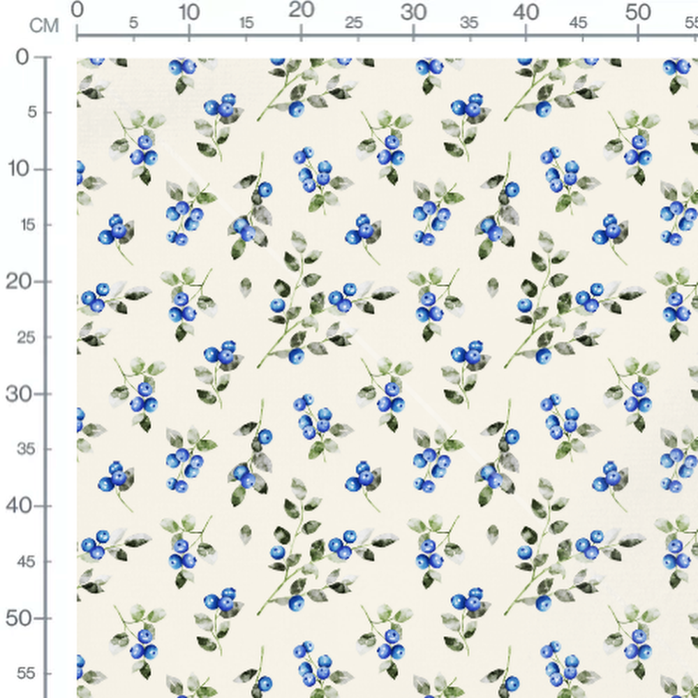 Tissu - Baies bleues sur fond crème 2