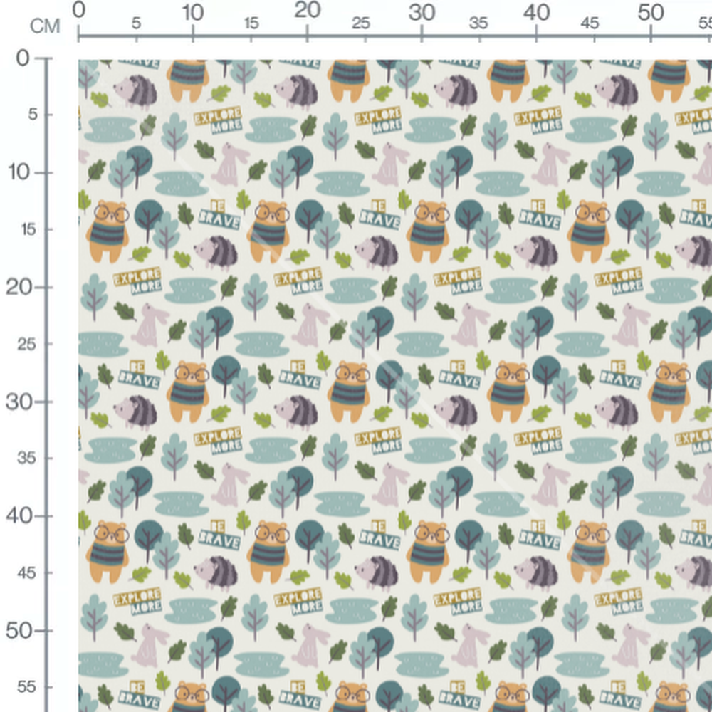 Tissu - Animaux forêt avec messages