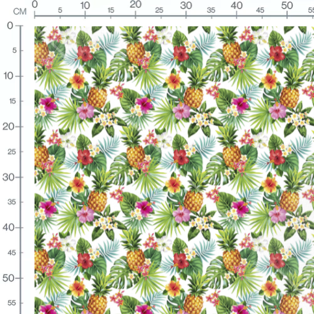 Tissu - Ananas et fleurs tropicales