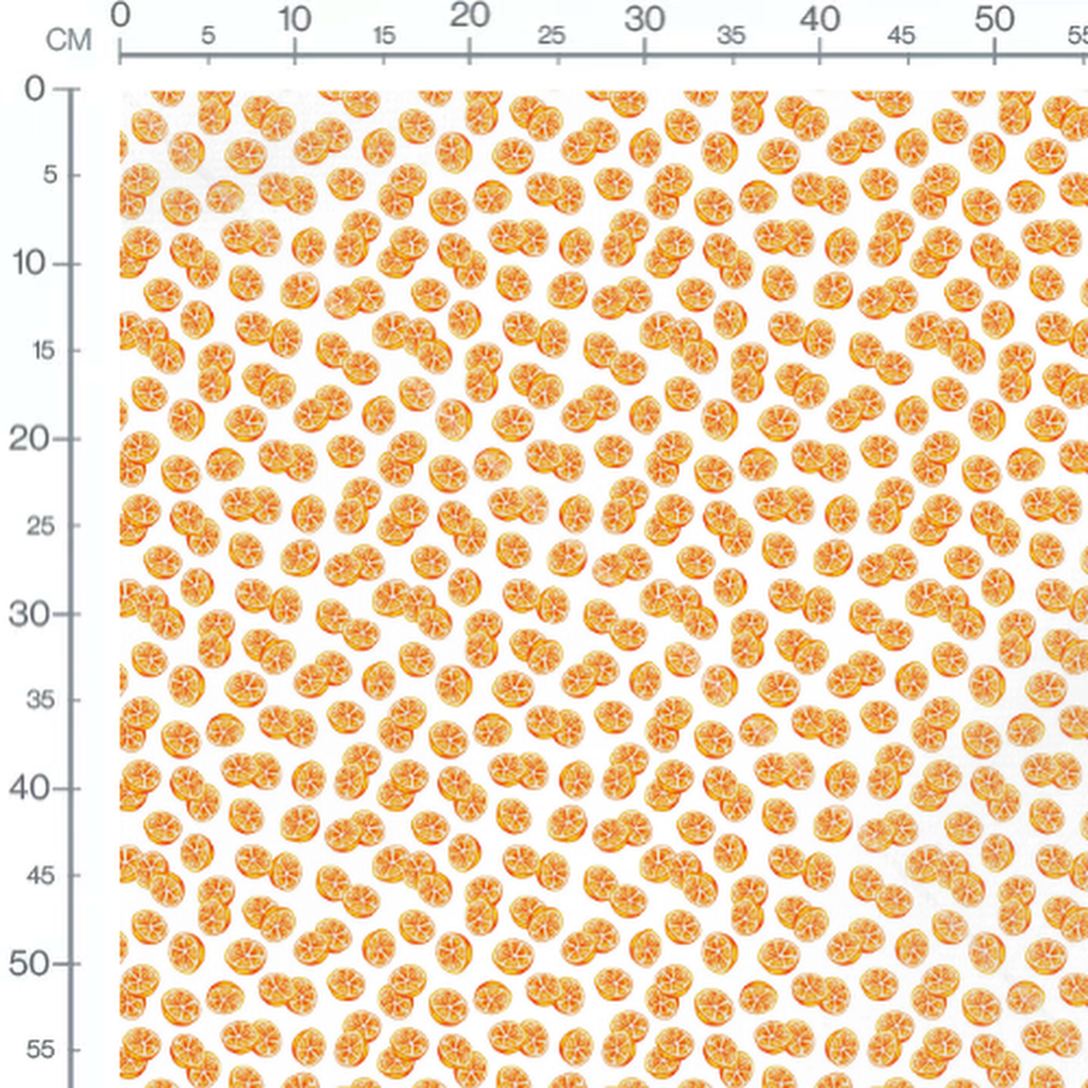 Tissu - Tranches d'oranges sur fond blanc