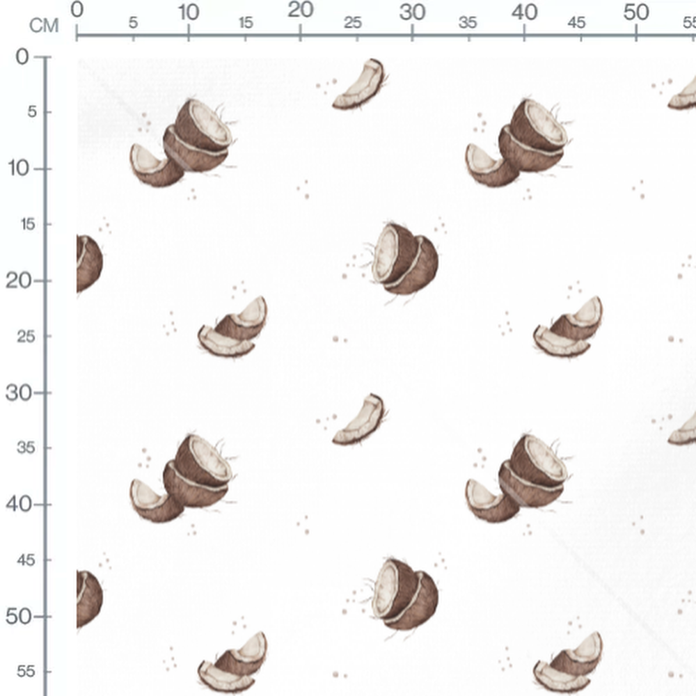 Tissu - Noix de coco sur fond blanc