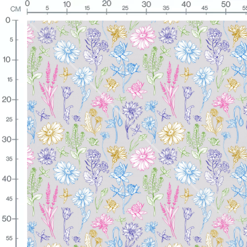 Tissu - Fleurs esquissées multicolores