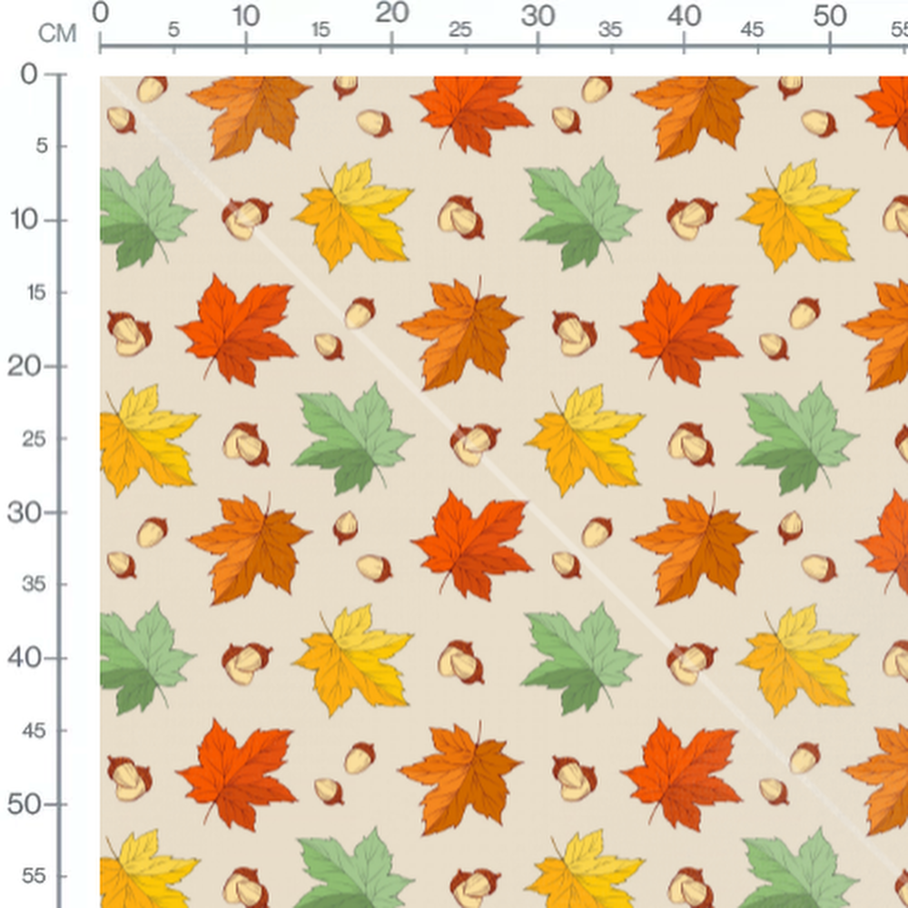 Tissu - Feuilles et noisettes automnales