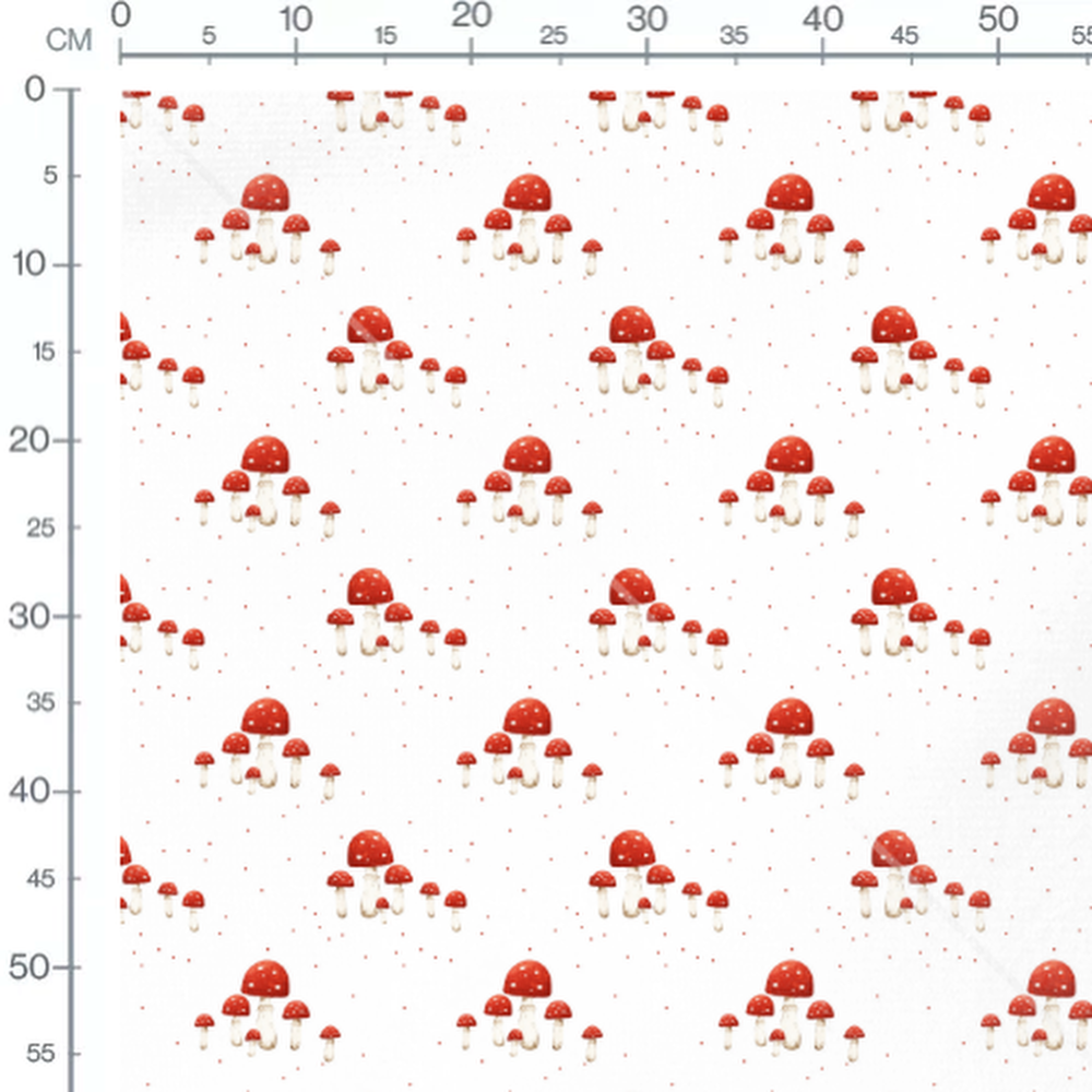 Tissu - Champignons rouges sur blanc