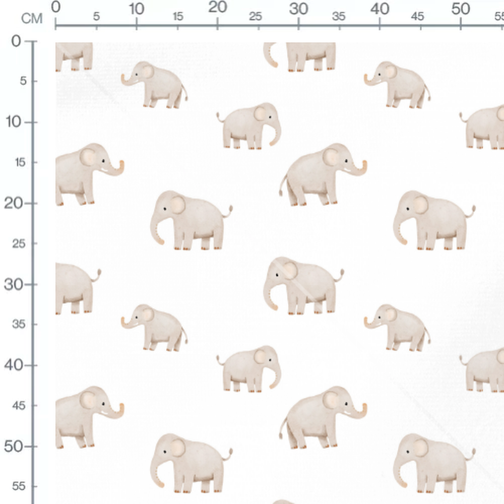Tissu - Éléphants blancs sur fond blanc
