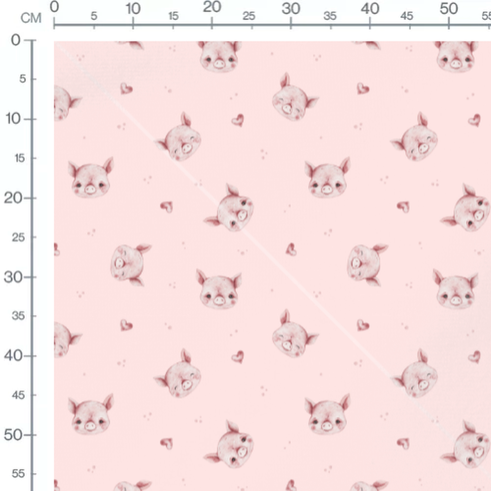 Tissu - Cochons roses sur fond rose