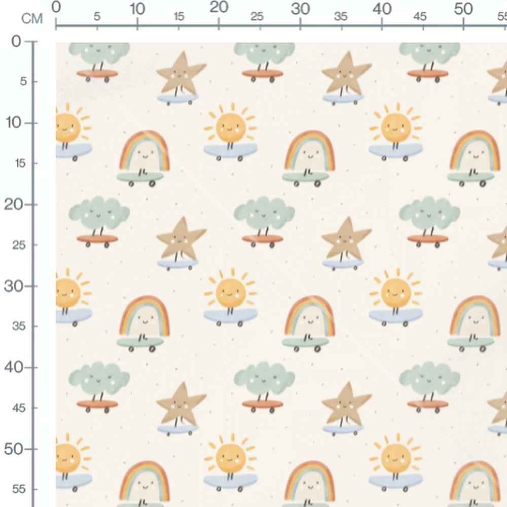Tissu - Nuages et arcs-en-ciel joyeux