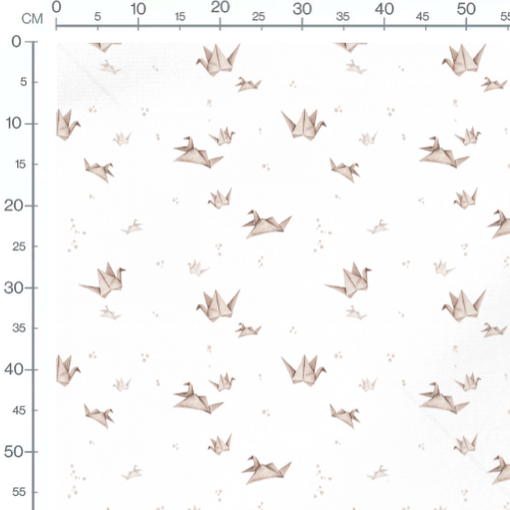 Tissu - Oiseaux origami beige sur blanc
