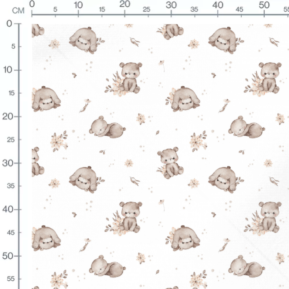 Tissu - Oursons et fleurs délicates