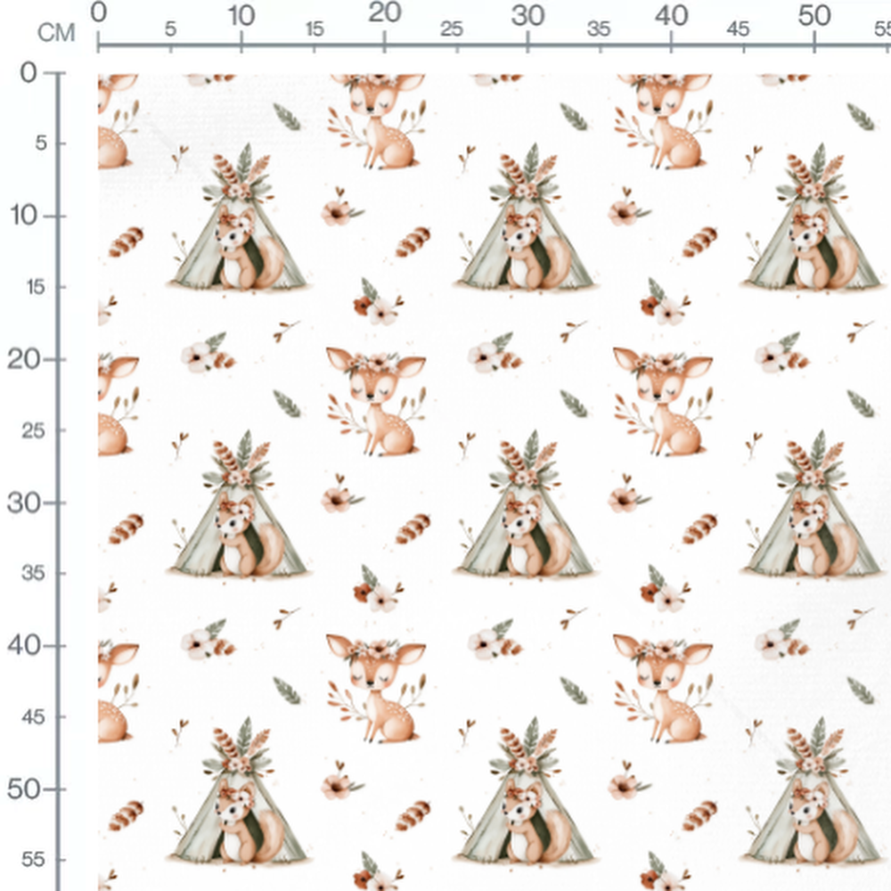 Tissu - Renard et faon floral