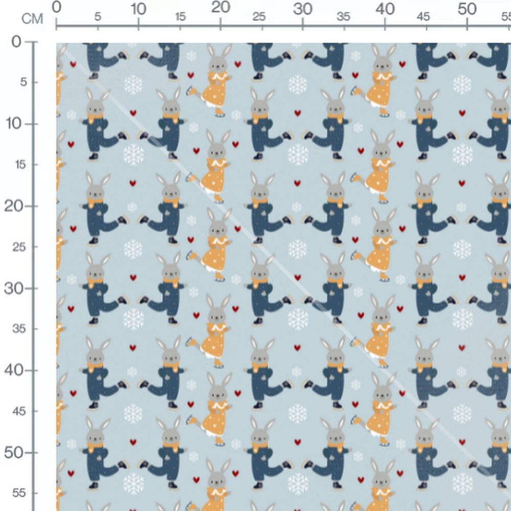 Tissu - Lapins patineurs et flocons