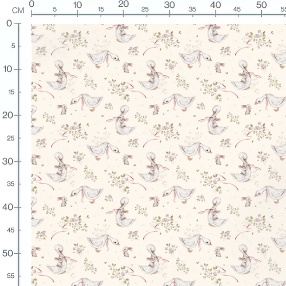 Tissu - Fleurs et rubans sur crème