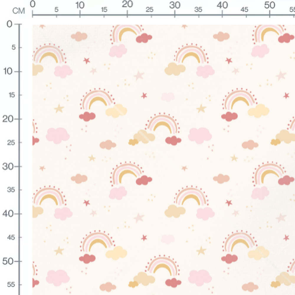 Tissu - Arcs-en-ciel crème et nuages
