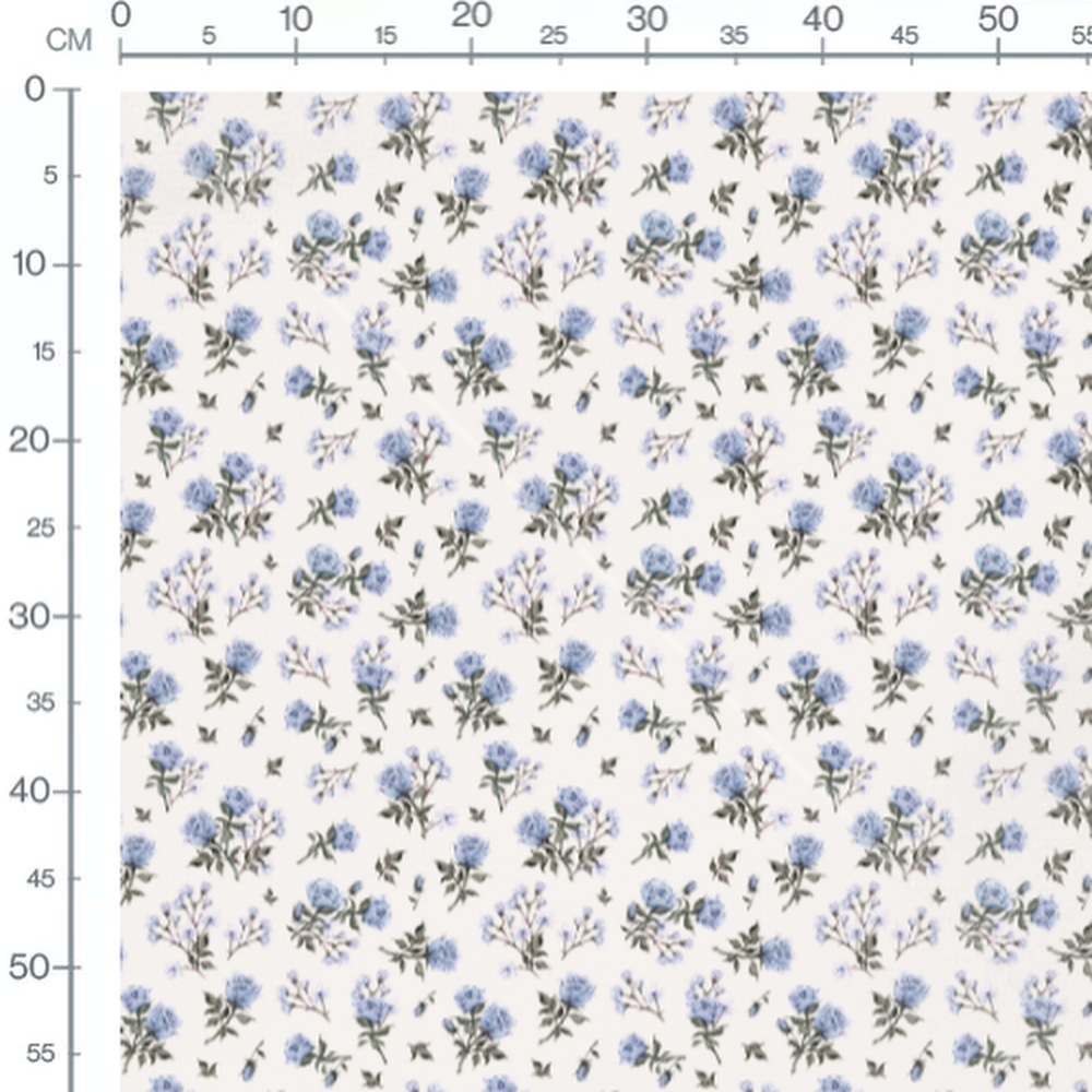 Tissu - Roses bleues et feuillage vert