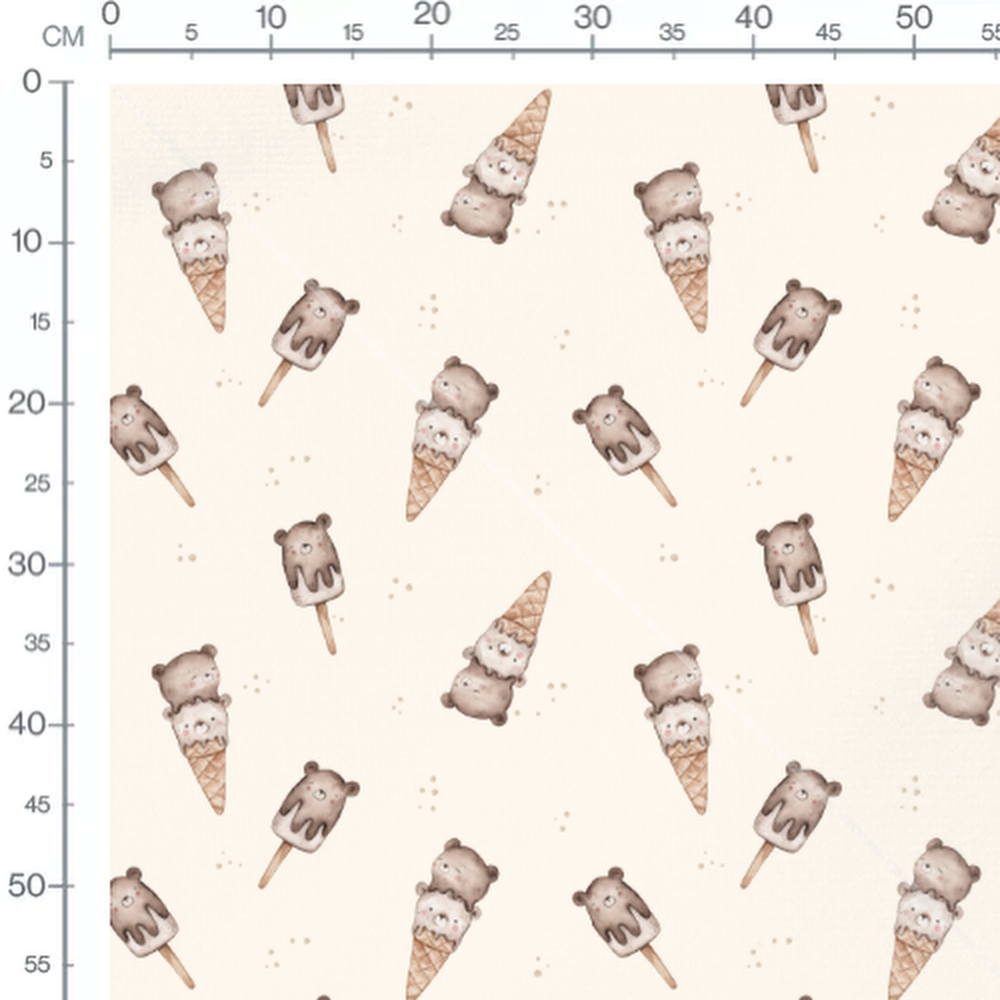 Tissu - Oursons ludiques sur crème