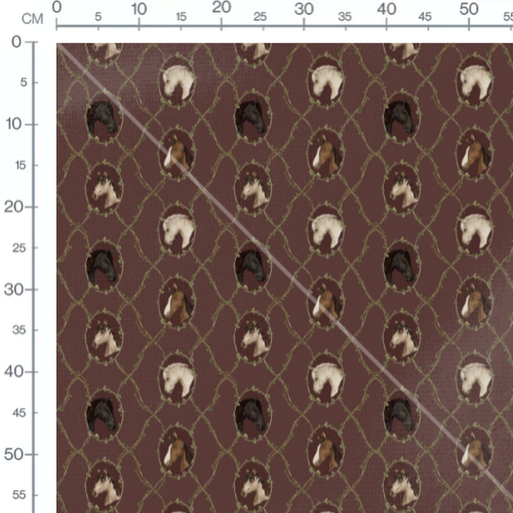 Tissu - Têtes de chevaux sur fond brun