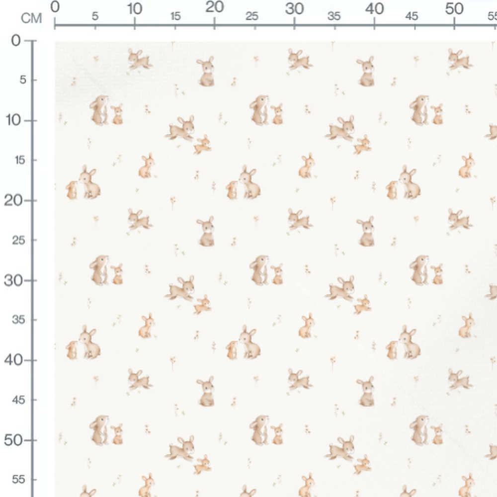Tissu - Lapins beiges sur fond blanc